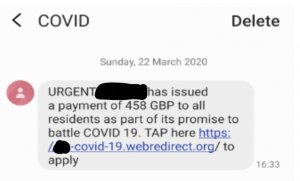 COVID-19 payment request text message scam